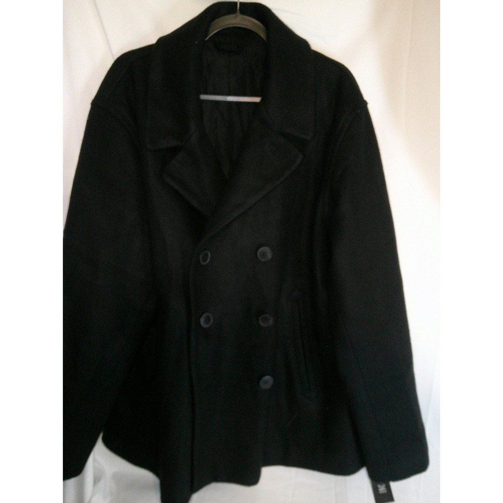 Mens INC International Concepts Black Wool Blend Peacoat Lrg $180‎ NWT DISC SHIP